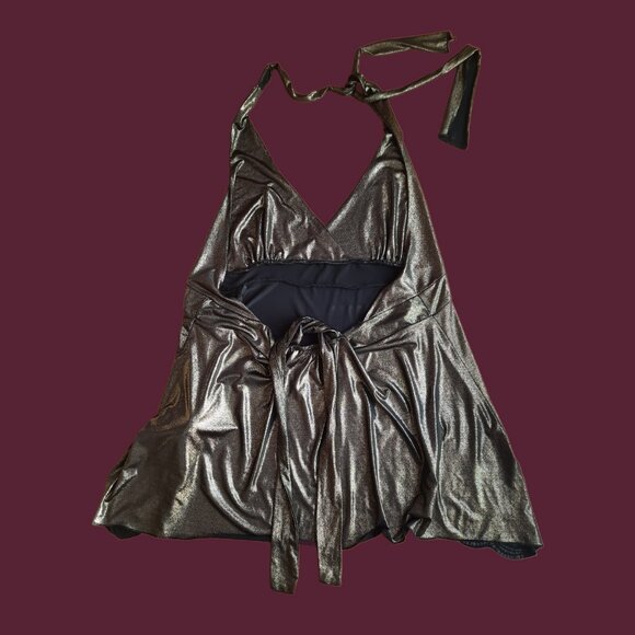 Y2K Babydoll Halter Top Bronze Glitter Metallic XL Party Cocktail Going Out Top - Picture 2 of 9